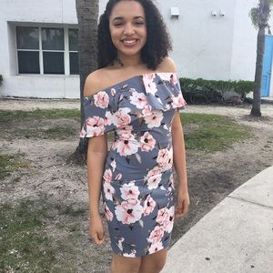 STEPS NY Pink/gray floral midi dress off shoulder